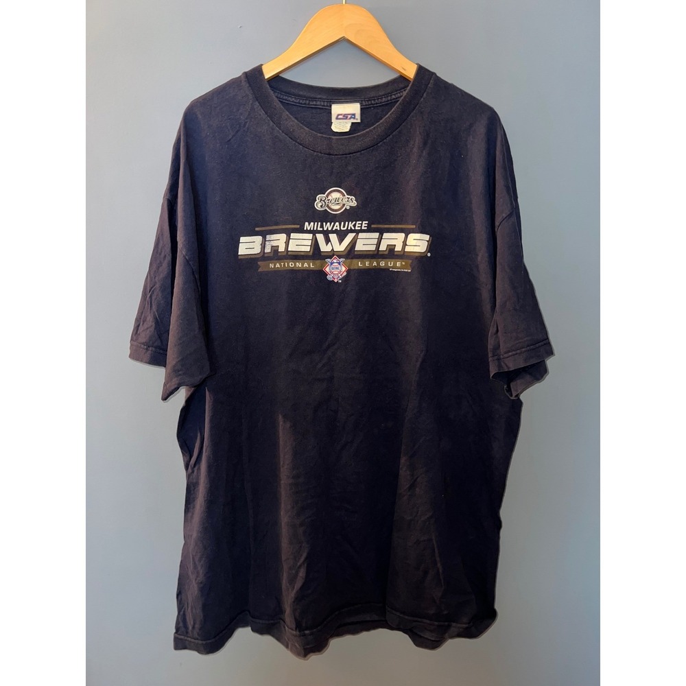 Vintage Milwaukee Brewers CSA Navy Blue Graphic T-Shirt MLB National League 2XL